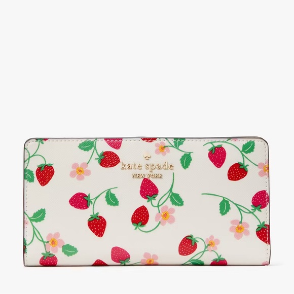 NWT💃Kate Spade Madison Strawberry Vine Large Slim Bifold Wallet - Picture 4 of 7